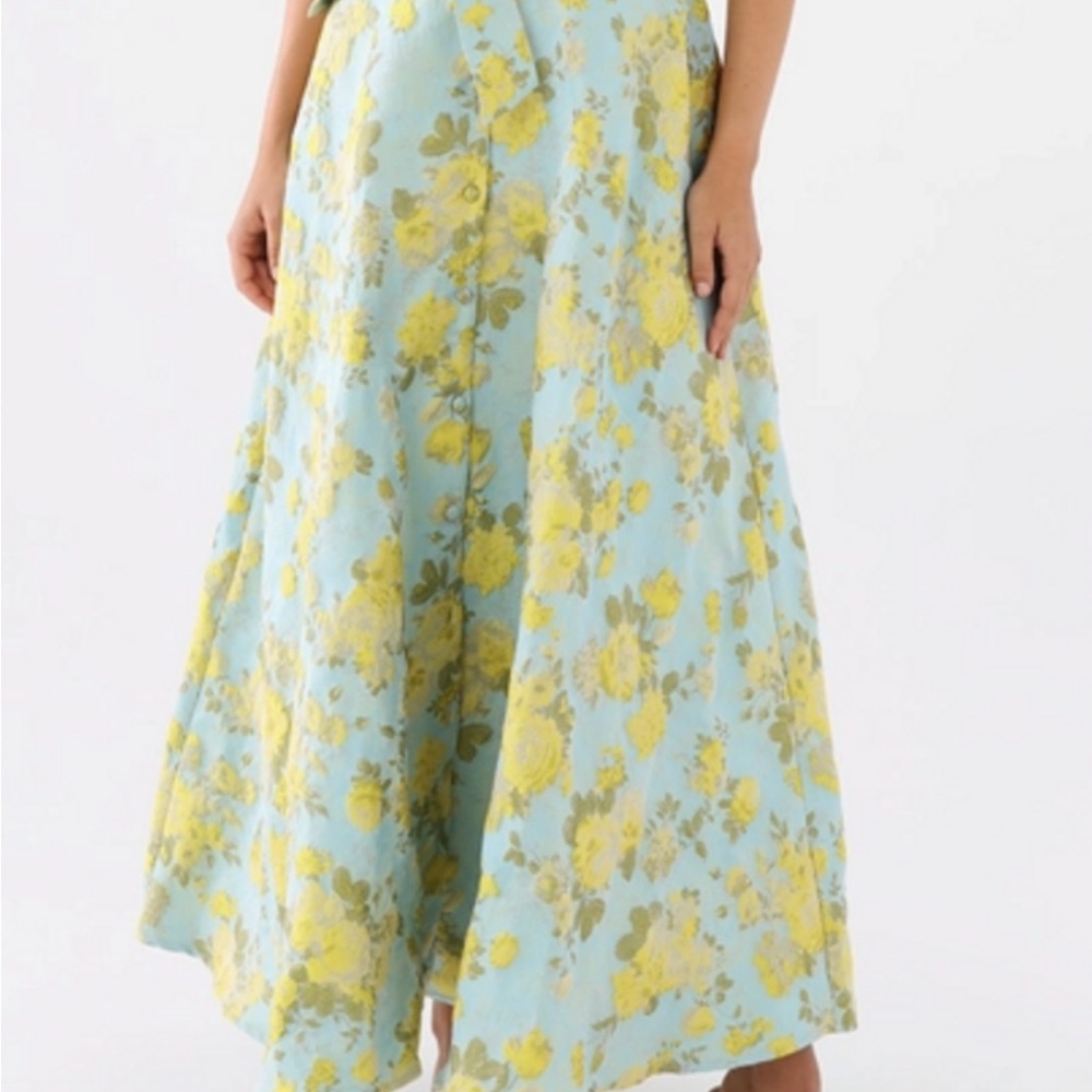 Sky Blue Midi Dress with Yellow Floral Print